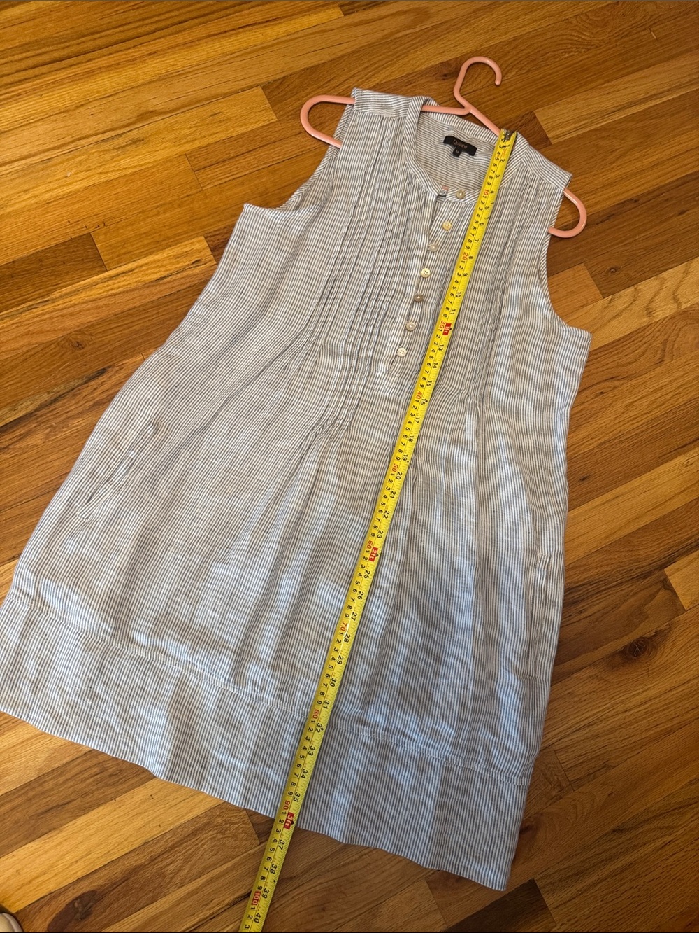Quince European Linen Sleeveless Swing Dress blue pinstripe medium - Picture 11 of 16